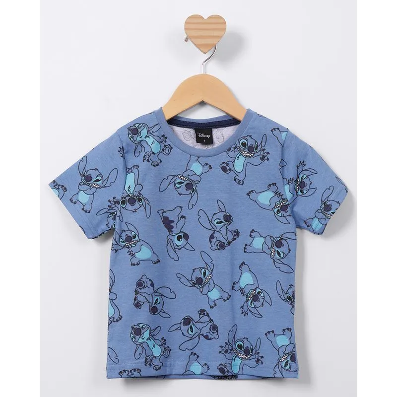 Camiseta Bebê Algodão Disney Estampada Stitch Azul 1