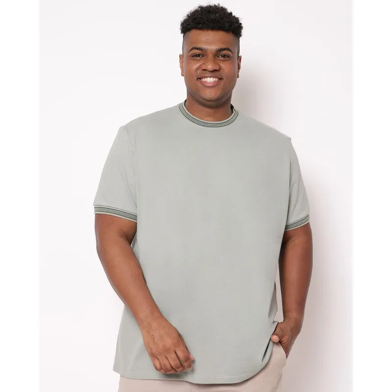 Camiseta Plus Size Masculina Algodão Gola com Tricô Verde G5