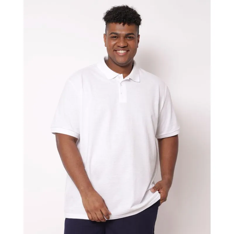Camisa Polo Plus Size Masculina Canelada Branca G3