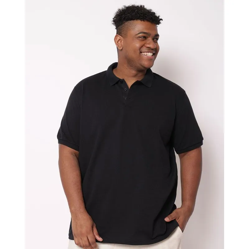 Camisa Polo Plus Size Masculina Canelada Preta G5