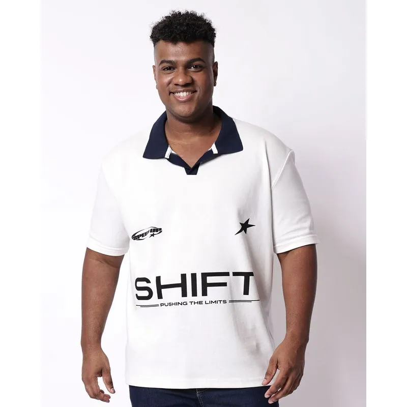 Camisa Polo Plus Size Masculina Estampada Branca G2