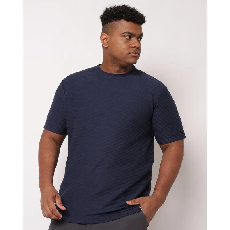 Camiseta Plus Size Masculina Texturizada Manga Curta Marinho G2
