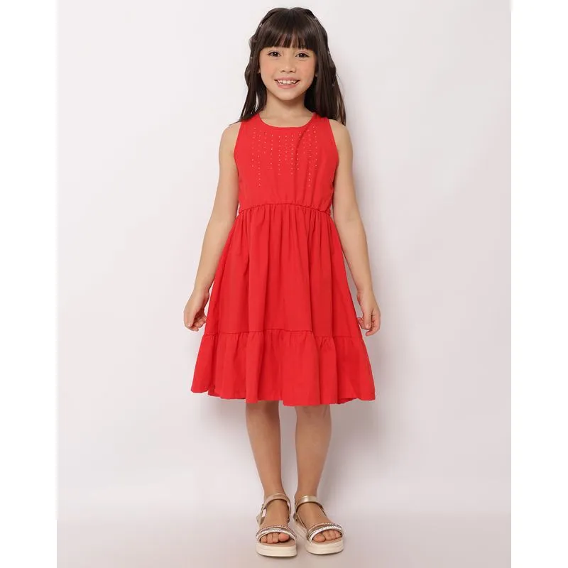Vestido Infantil Curto Algodão com Strass Laço nas Costas Vermelho 8