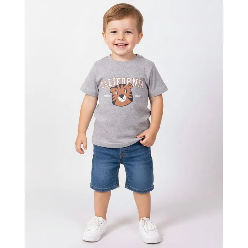 Camiseta Bebê Algodão com Estampa Urso Manga Curta Cinza 2