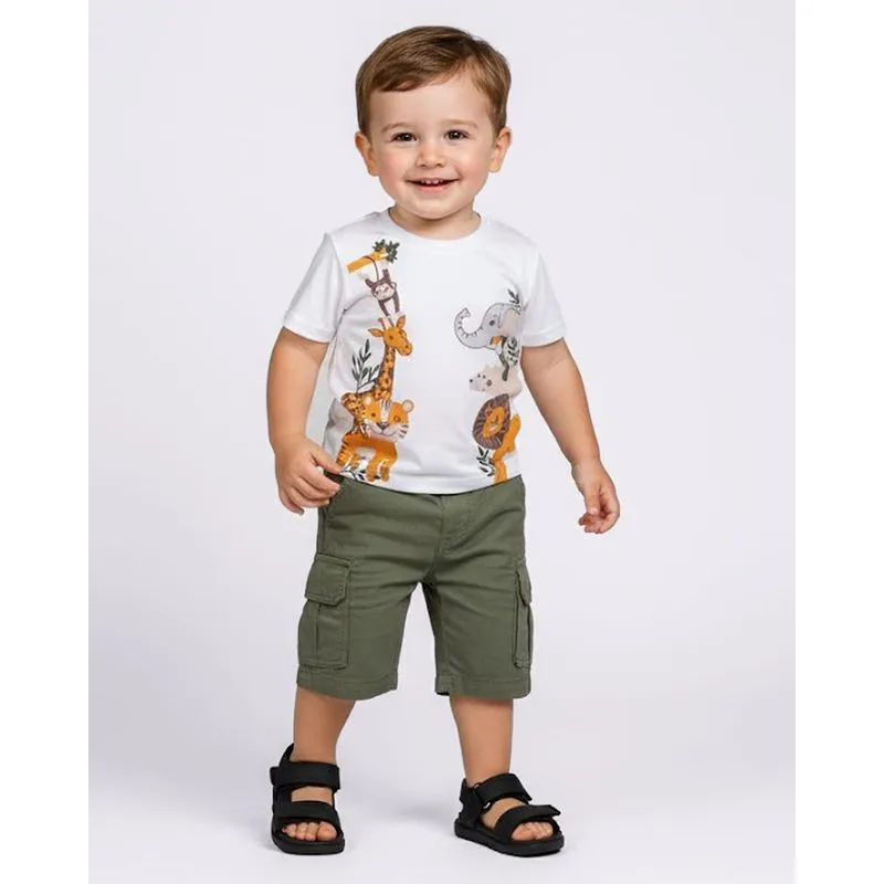 Camiseta Bebê Algodão com Estampa Safari Manga Curta Branca 3
