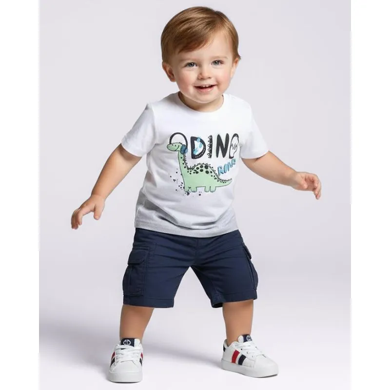 Camiseta Bebê Algodão com Estampa Dinossauro com Degradê Branca 2