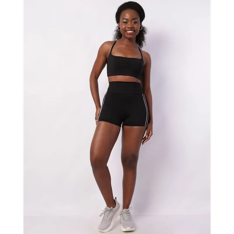 Short Fitness Feminino Fitter Curto Poliamida Viés Duplo Preto G