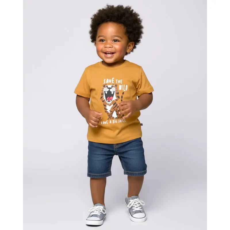 Camiseta Bebê Algodão com Estampa Tigre Mostarda 1