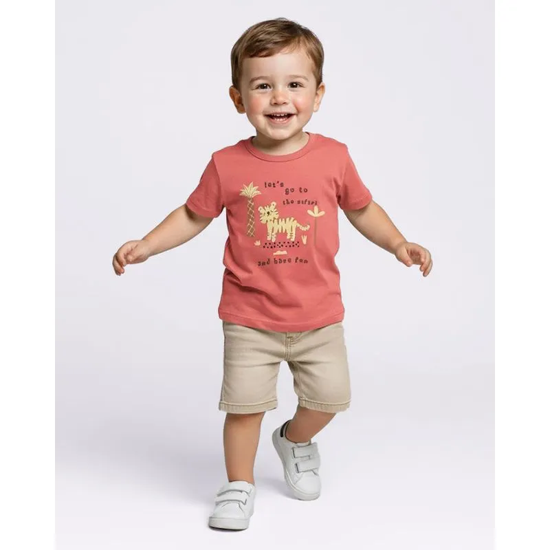 Camiseta Bebê Algodão com Estampa Safari Manga Curta Laranja 3