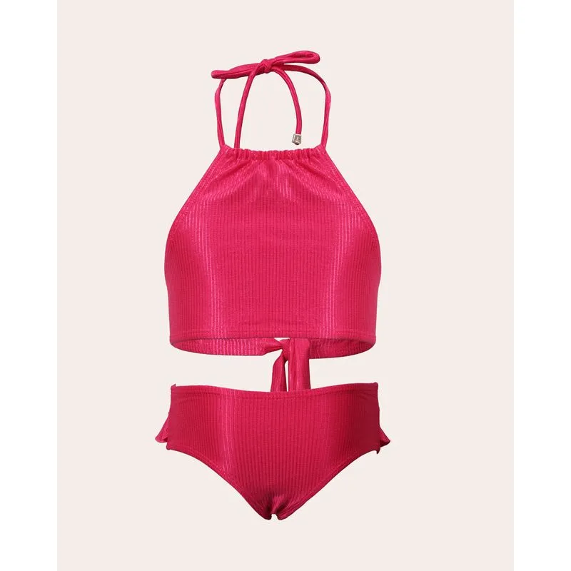 Conjunto Biquini Infantil Canelado Rosa 4