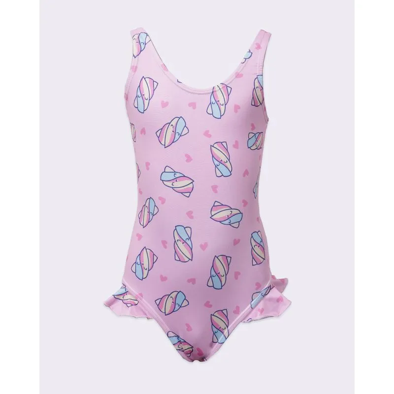 Maiô Infantil com Babados Estampado Rosa 6