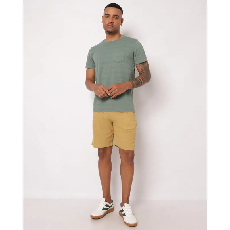 Bermuda Masculina Reta Linho com Bolsos Bege GG
