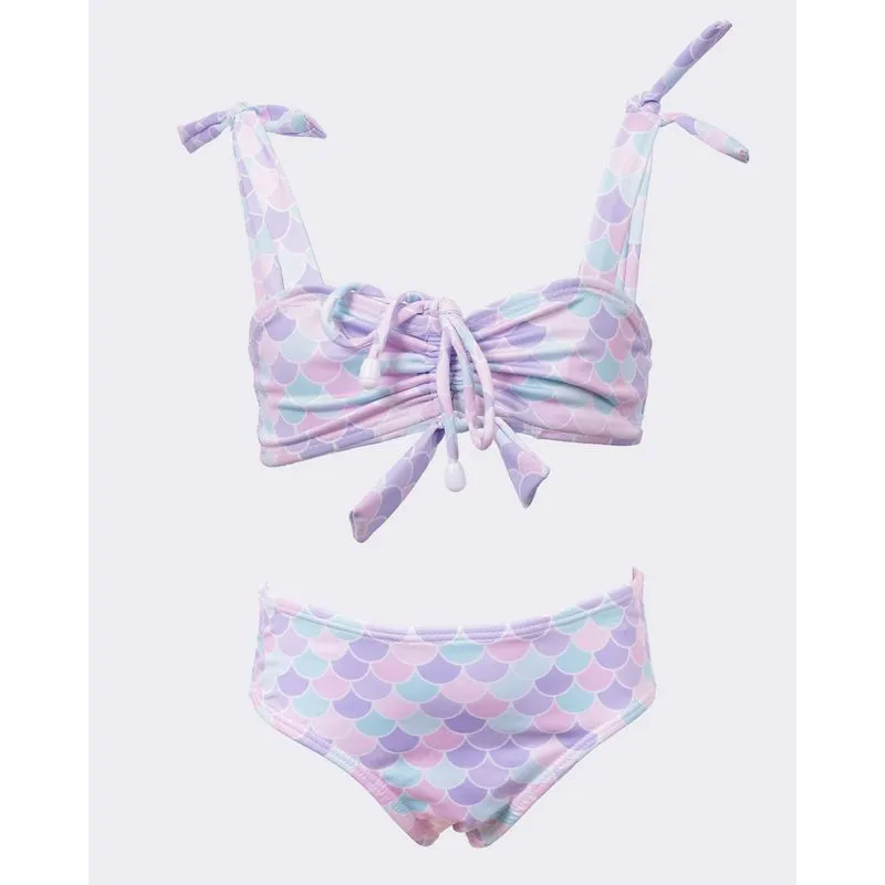 Conjunto Biquíni Infantil Estampado de Escamas com Colissê Lilás 4