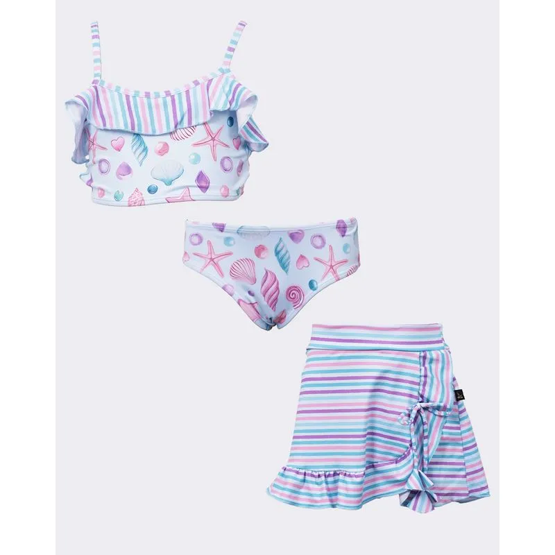 Trijunto Biquíni Infantil Estampado Conchas Azul 8