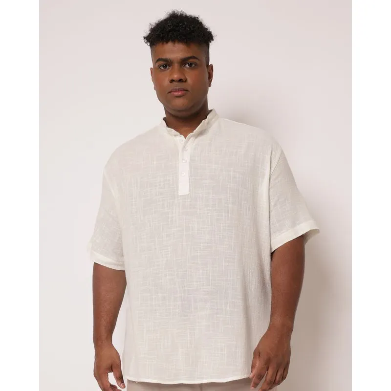 Bata Masculina Texturizada Manga Curta Off White 7