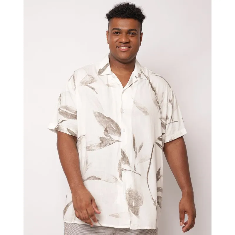 Camisa Masculina Plus Size Viscose Estampada Folhagem Off White 6