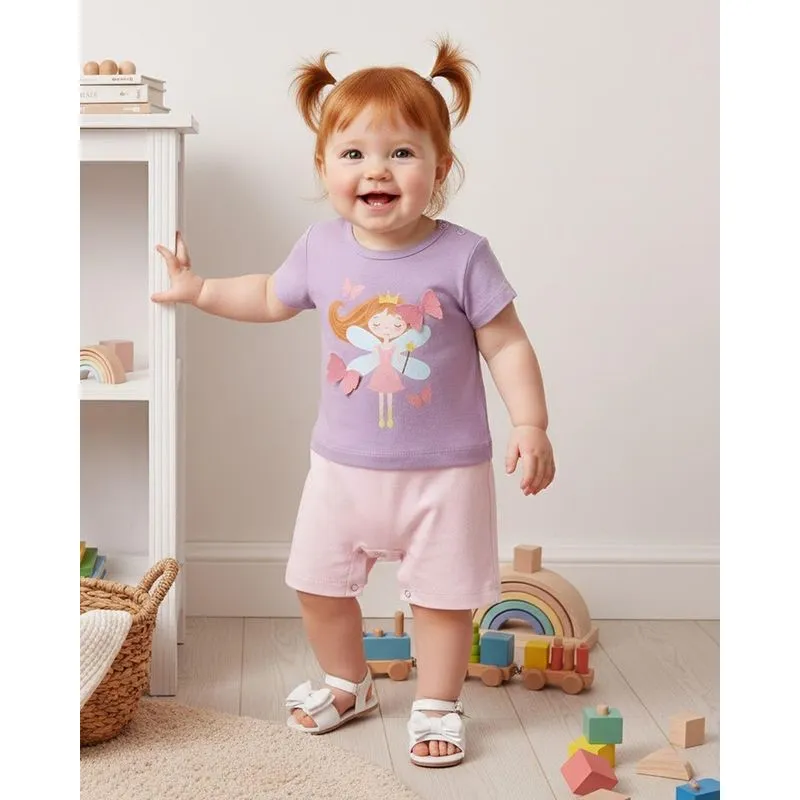 Macaquinho Bebê Curto Algodão Estampa Fada Lilás M