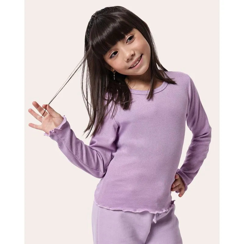 Blusa Infantil Ribana Frufru Manga Longa Lilás 6