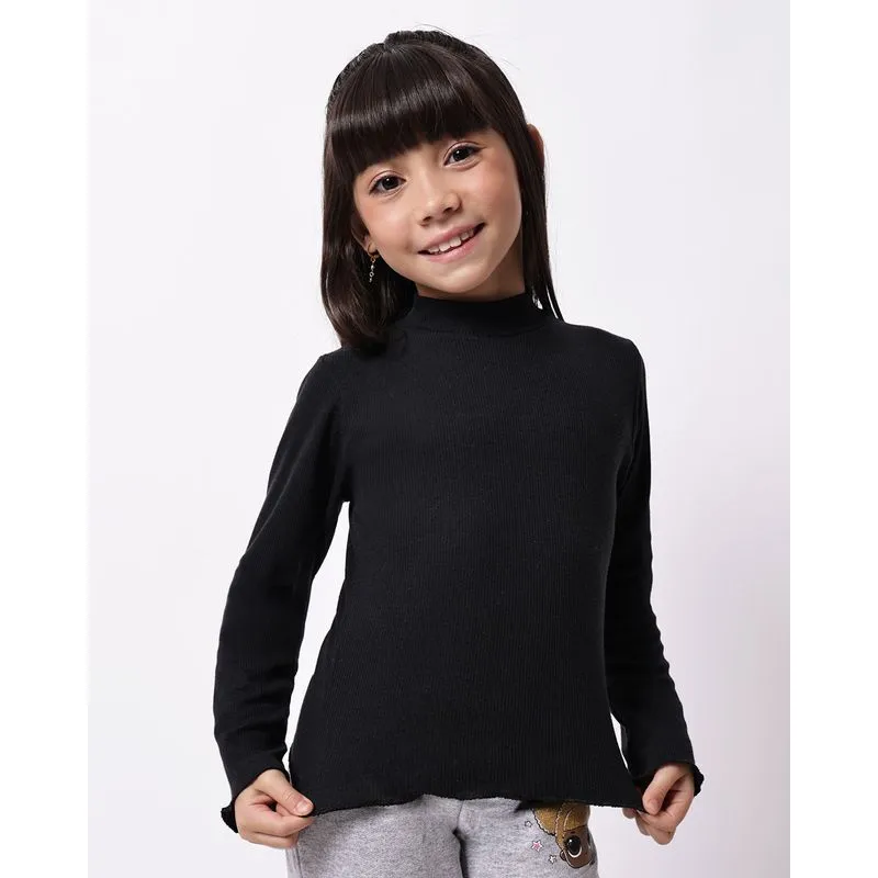 Blusa Infantil Ribana Gola Alta Frufru Manga Longa Preta 4