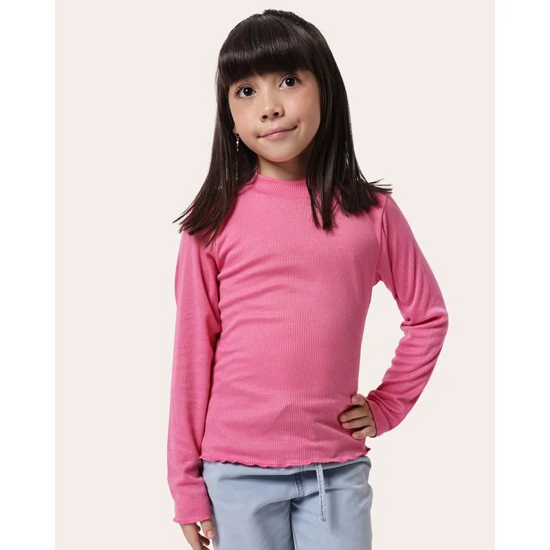 Blusa Infantil Ribana Gola Alta Frufru Manga Longa Rosa 8