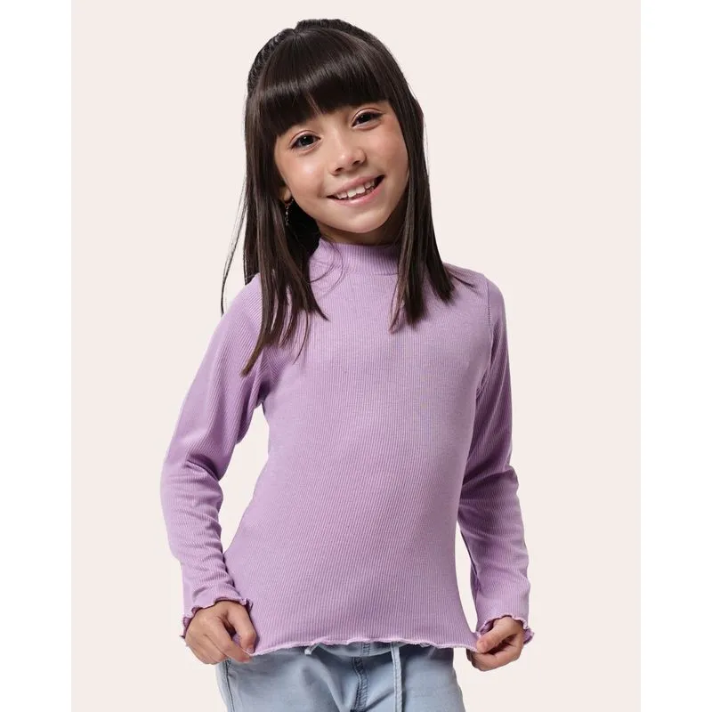 Blusa Infantil Ribana Gola Alta Frufru Manga Longa Lilás 4