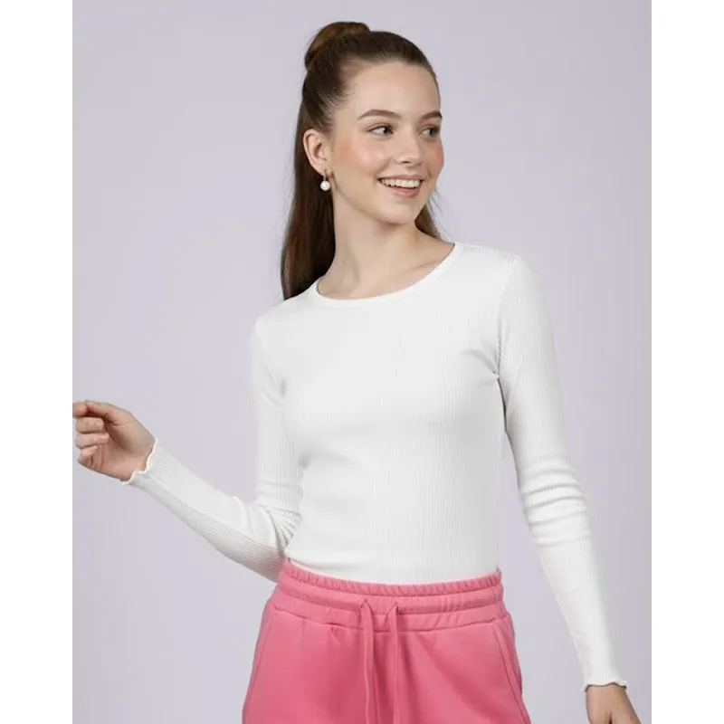 Blusa Juvenil Manga Longa Canelada Frufru Branca 14