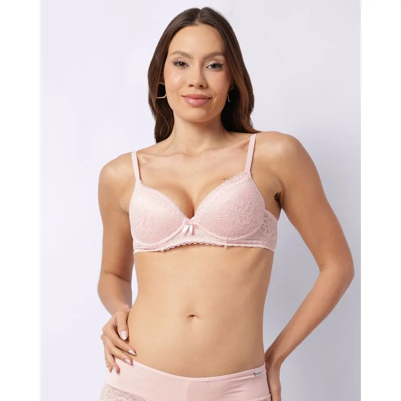 Sutiã Feminino Base Bojo Poliamida com Renda Rosa 46