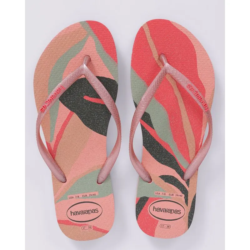 Chinelo Havaianas Feminino Slim Glow com Glitter Rosa 33/34