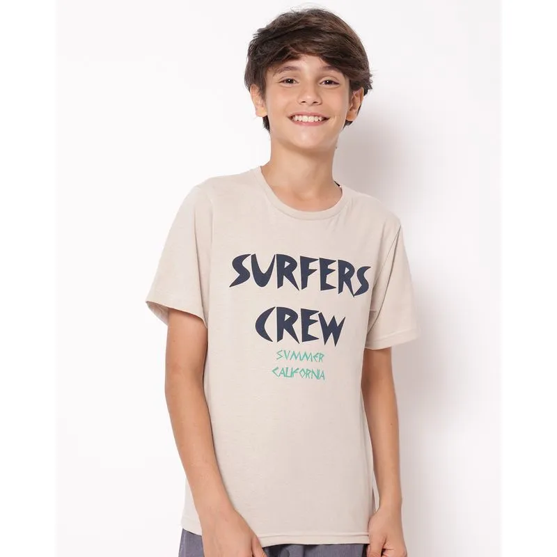 Camiseta Juvenil Algodão com Estampa Tropical Manga Curta Bege 12