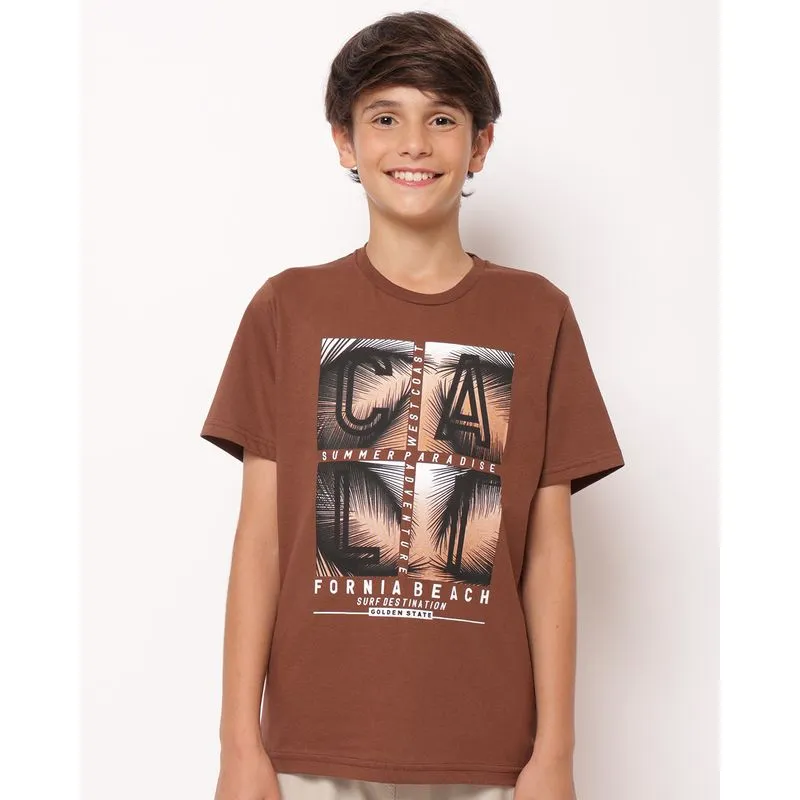 Camiseta Juvenil Algodão com Estampa California Manga Curta Marrom 10