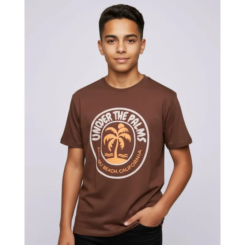 Camiseta Juvenil Algodão Manga Curta Estampa Tropical Marrom 16