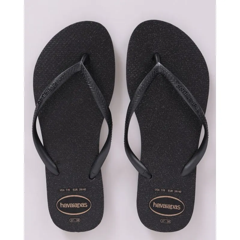 Chinelo Havaianas Feminino Slim Gloss com Glitter Preto 37/38