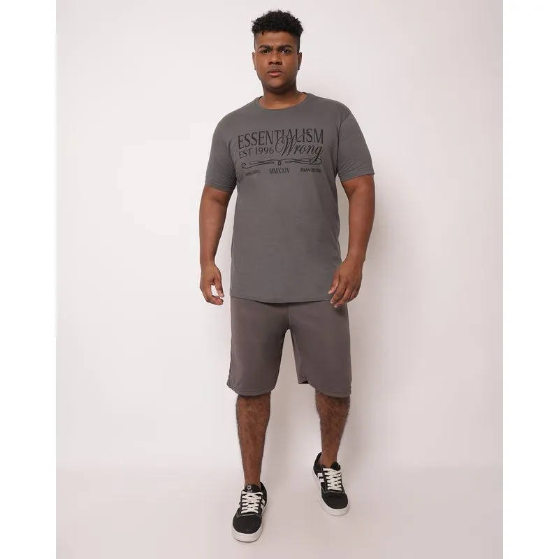 Bermuda Masculina Plus Size Texturizada Listrada Cinza G2