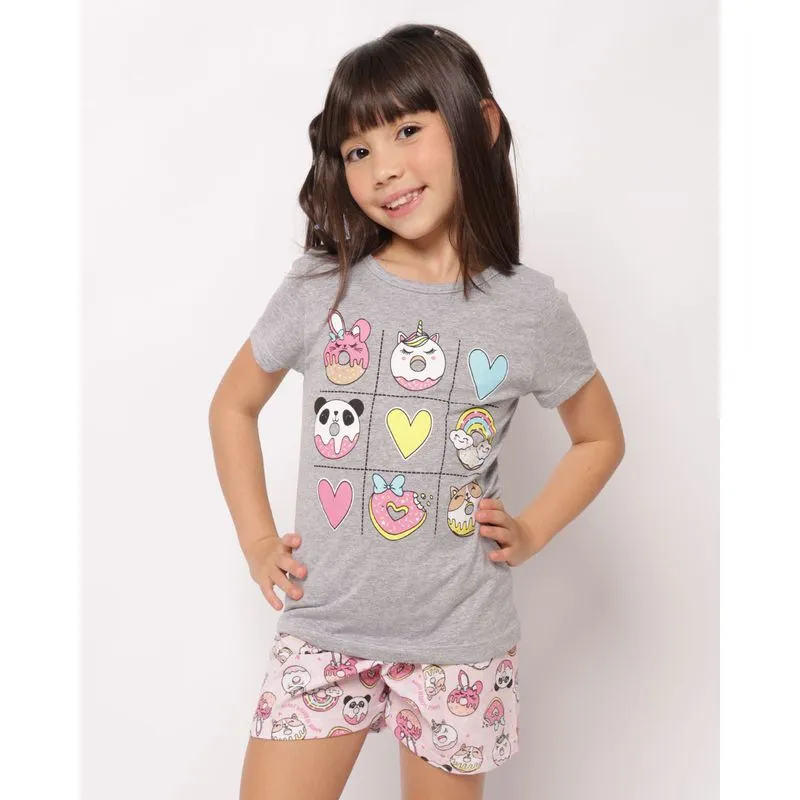Pijama Infantil Curto Estampado Donuts Cinza 6