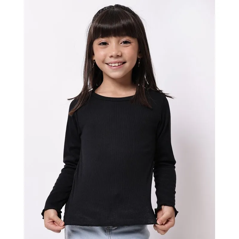 Blusa Infantil Ribana Frufru Manga Longa Preta 4