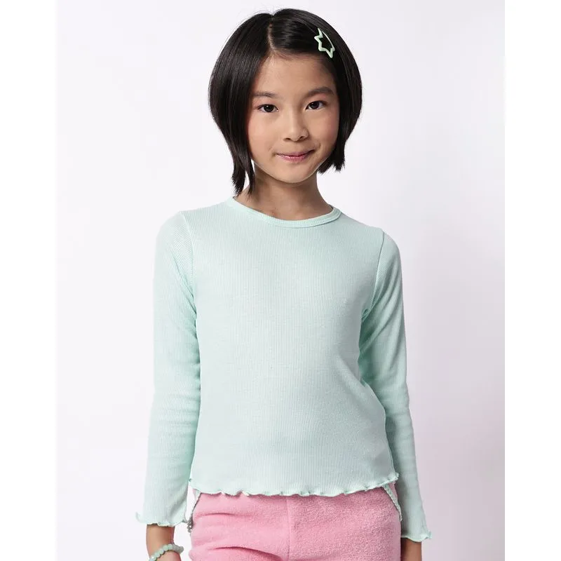 Blusa Infantil Manga Longa Canelada Frufru Verde 6