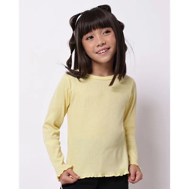 Blusa Infantil Canelada Manga Longa Frufru Amarelo 8