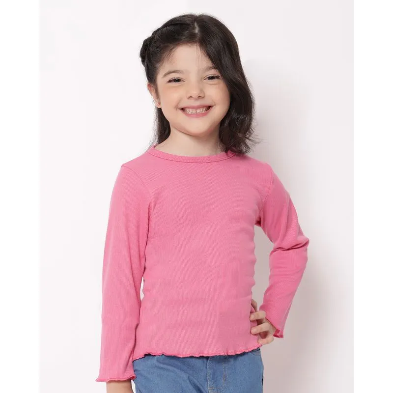 Blusa Infantil Manga Longa Canelada Frufru Rosa 6