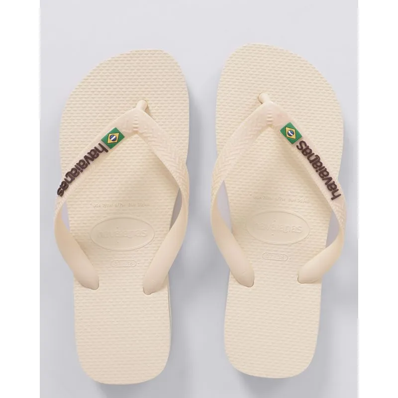 Chinelo Havaianas Feminino Encardida Brasil Logo Bege 33/34