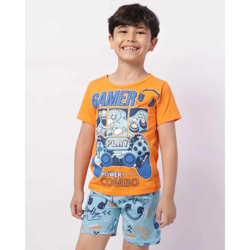 Pijama Infantil Curto Algodão Estampa Game Laranja 6
