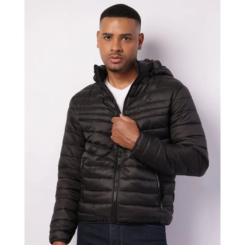 Jaqueta Masculina Puffer com Capuz Removível Preta M