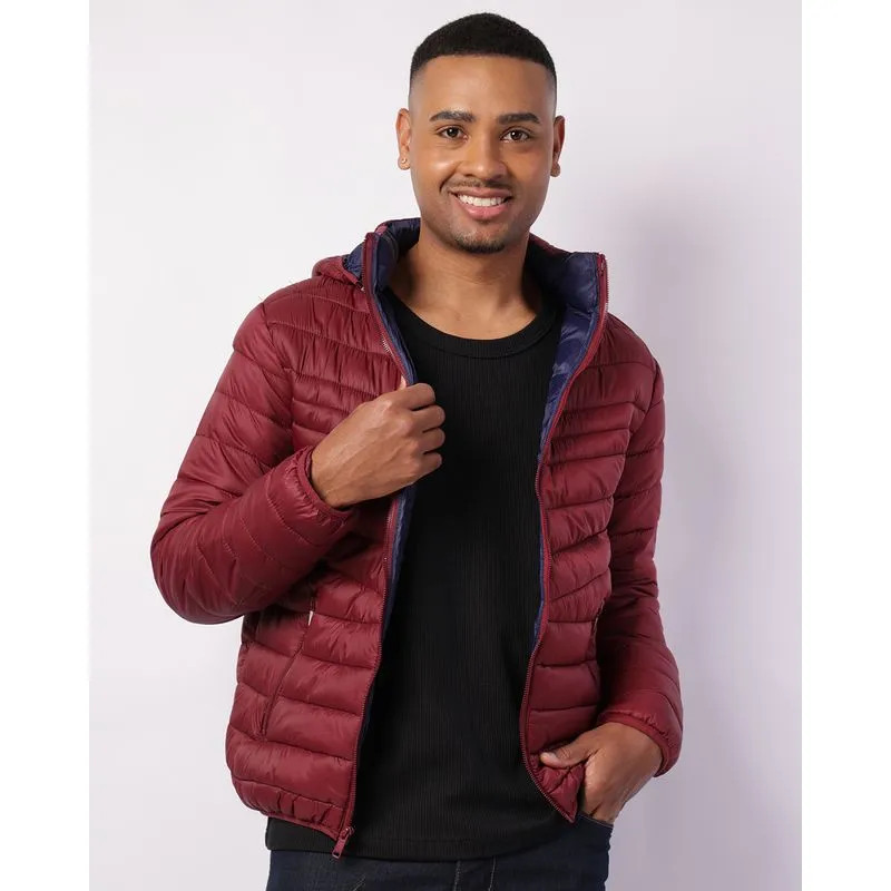 Jaqueta Masculina Puffer Capuz Removível Vinho G