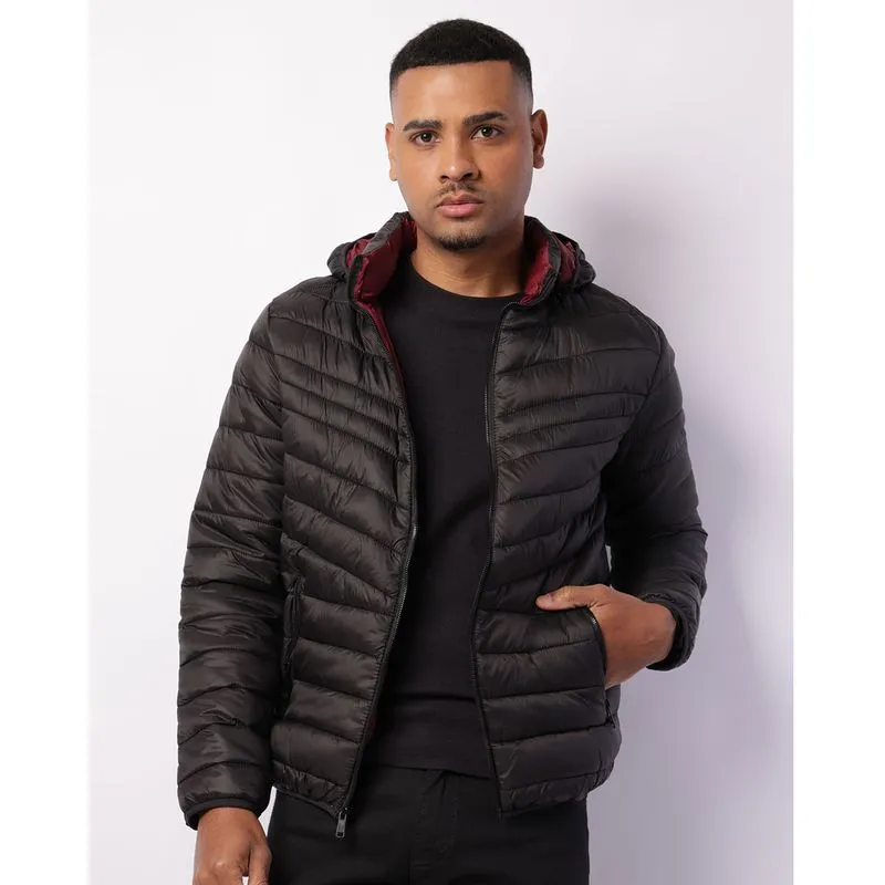 Jaqueta Masculina Puffer com Capuz Removível Preta P