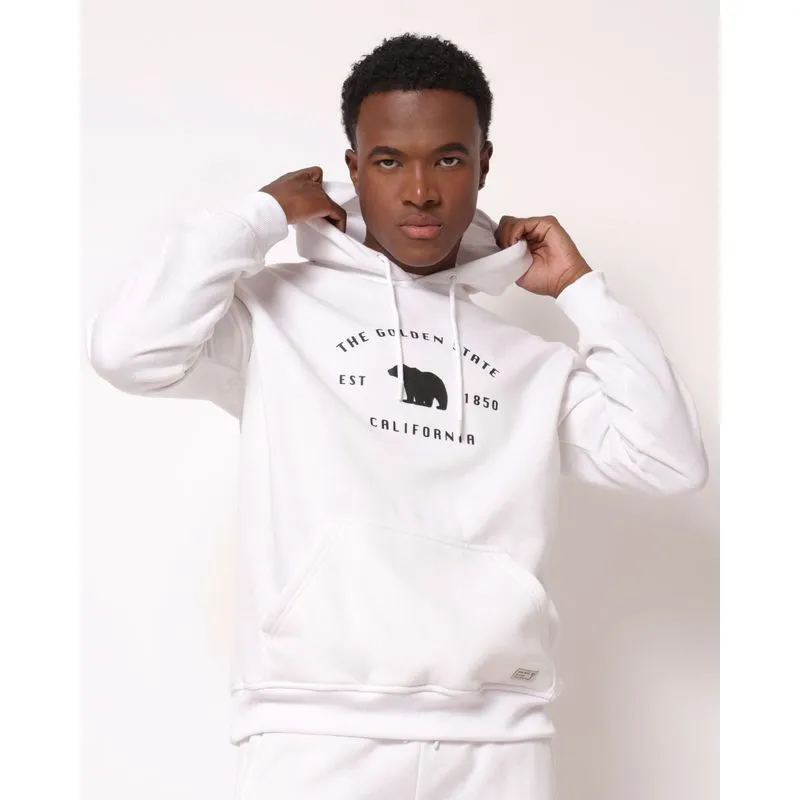 Blusão Moletom Masculino com Capuz Bolsos Canguru Branco P