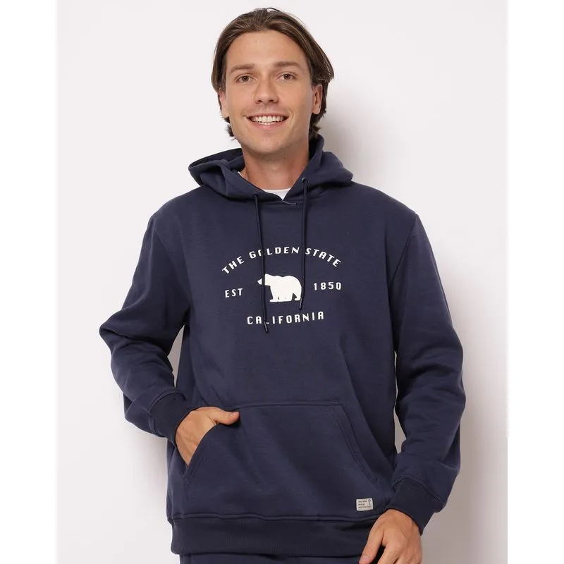 Blusão Moletom Masculino com Capuz Bolsos Canguru Marinho GG