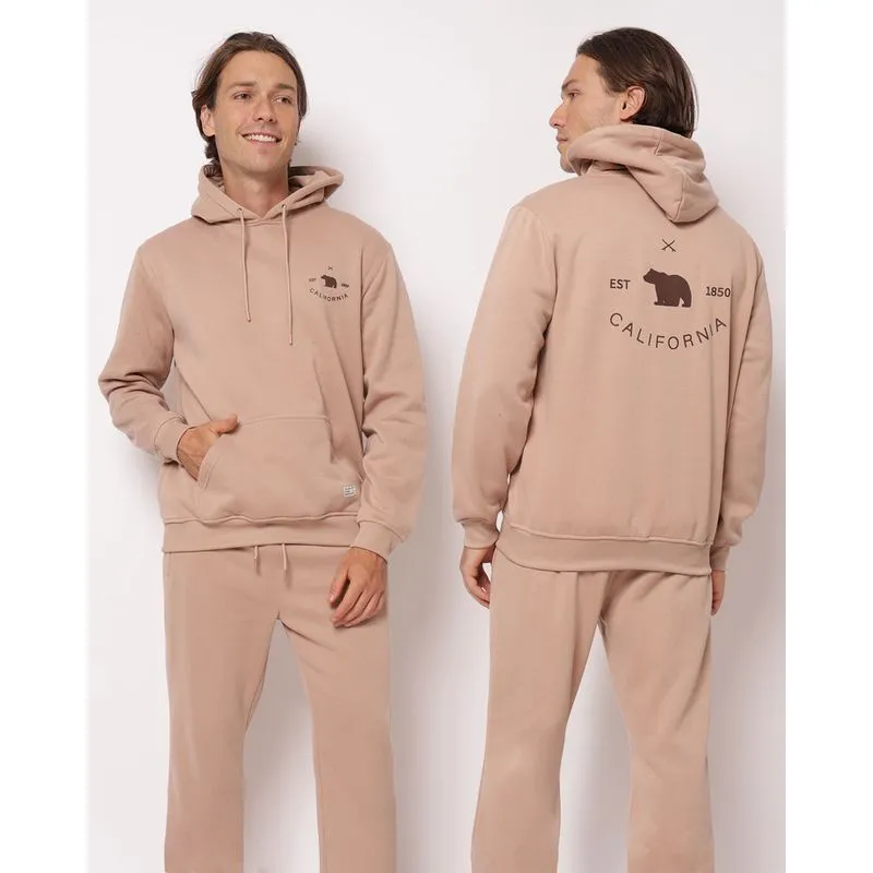 Blusão Moletom Masculino com Capuz Bolsos Canguru Bege GG