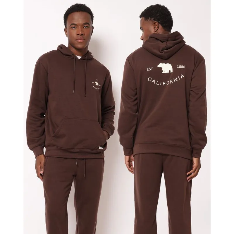 Blusão Moletom Masculino com Capuz Bolsos Canguru Marrom GG