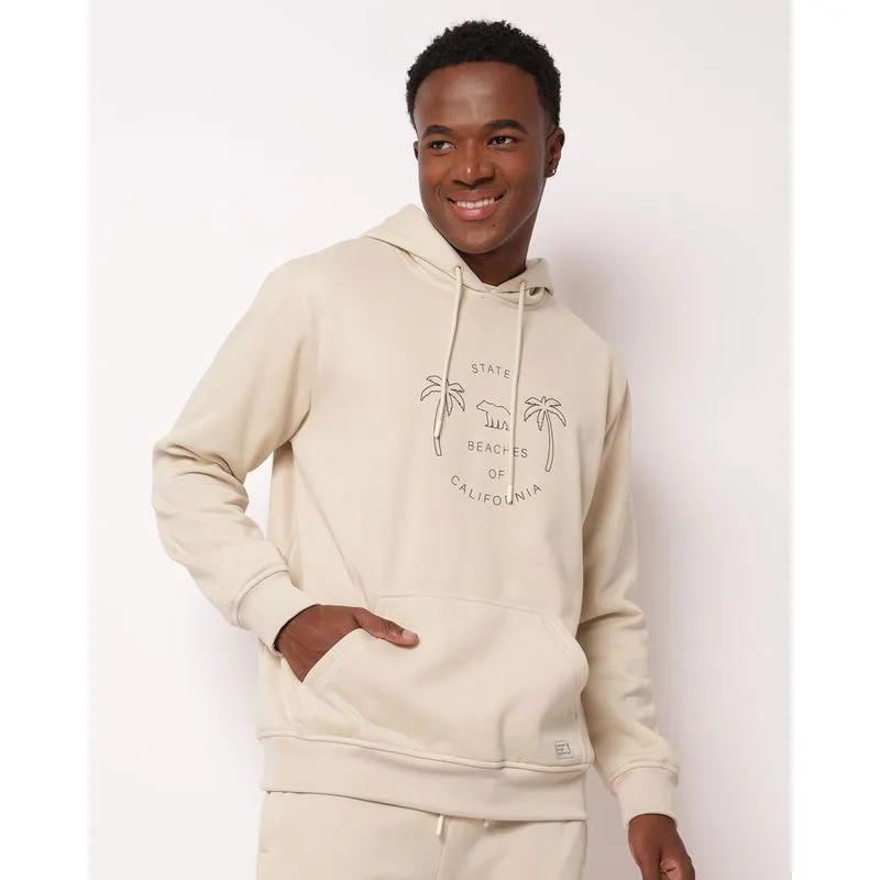 Blusão Moletom Masculino Estampa Beaches Of California Capuz Bege GG