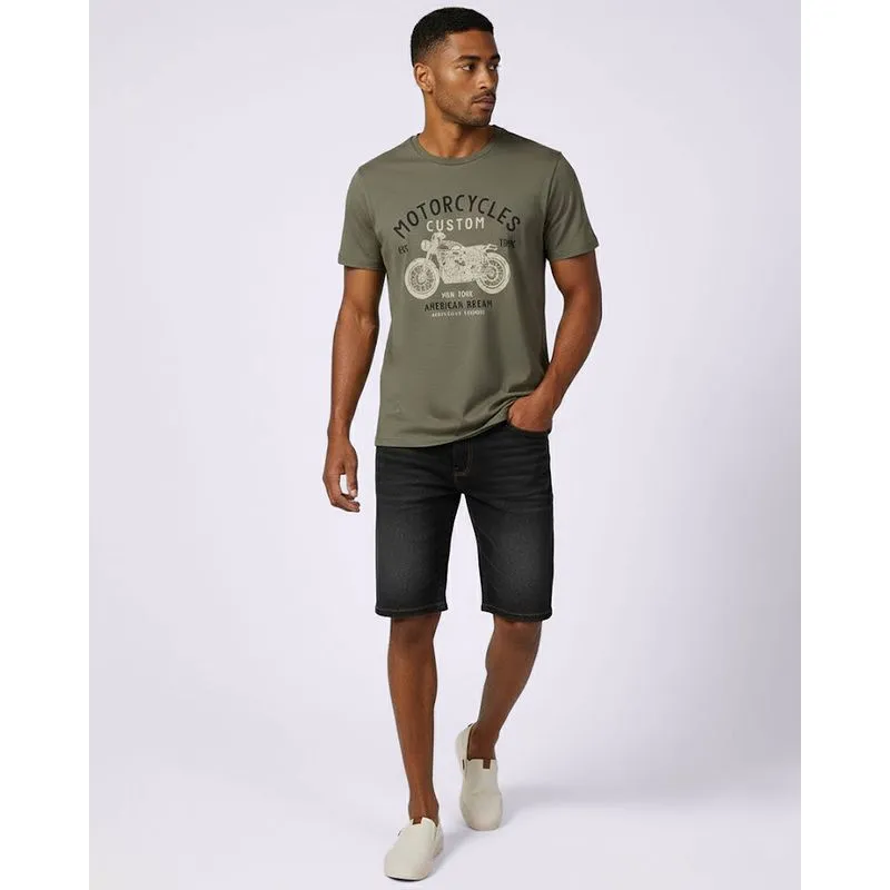 Bermuda Jeans Masculina Reta Estonada com Bolsos Preta 38