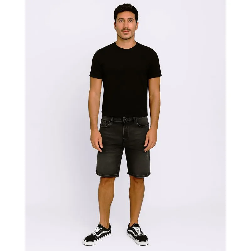 Bermuda Jeans Masculina Reta Estonada com Bolsos Preta 38
